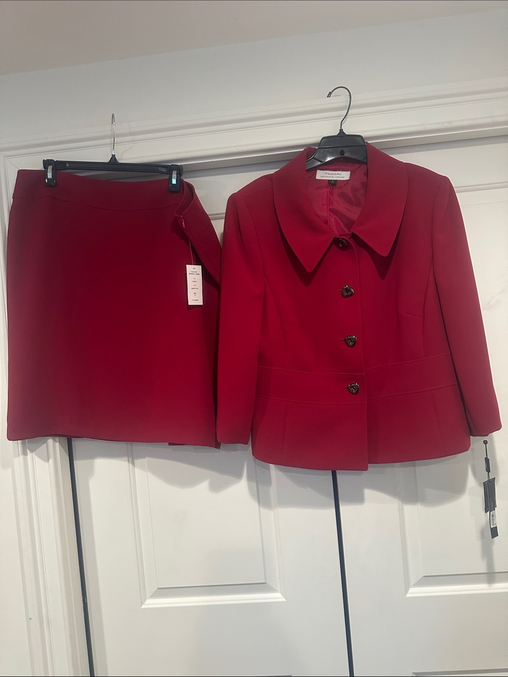 Tahari Bold Red Skirt and Jacket Set